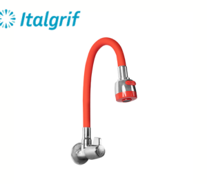 LLAVE PARA LAVADERO CON PICO FLEXIBLE ROJO A LA PARED - ITALGRIF