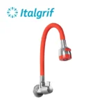 LLAVE PARA LAVADERO CON PICO FLEXIBLE ROJO A LA PARED - ITALGRIF