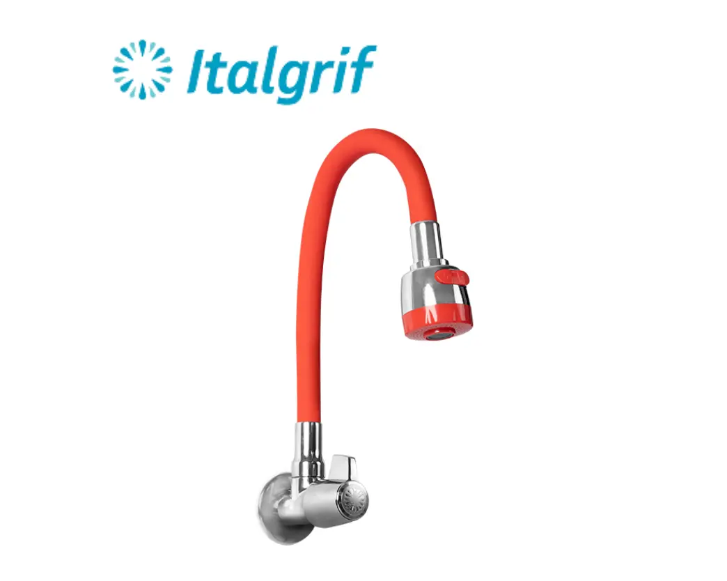 PLANTILLAS DE IMAGENES DE WEB - 2026-05-28T074622.485 LLAVE PARA LAVADERO CON PICO FLEXIBLE ROJO A LA PARED - ITALGRIF - Imagen 1