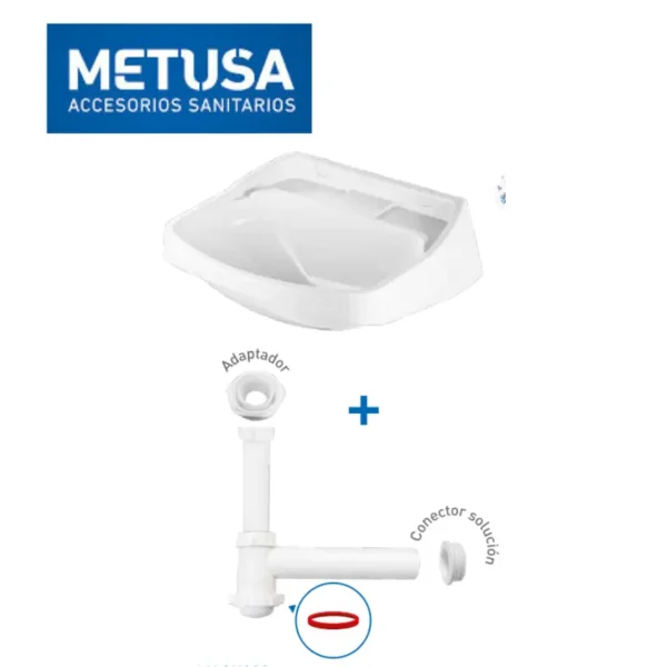 LAVATORIO MEDIANO CON KIT DESAGÜE 1 1/2" Y TRAMPA - METUSA