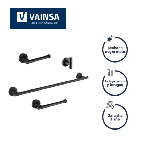 KIT DE ACCESORIOS PARA BAÑO ROMANTIK BLACK - VAINSA