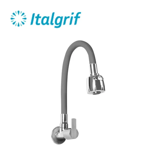 LLAVE PARA LAVADERO CON PICO FLEXIBLE GRIS A LA PARED - ITALGRIF
