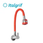 LLAVE PARA LAVADERO CON PICO FLEXIBLE ROJO A LA PARED - ITALGRIF