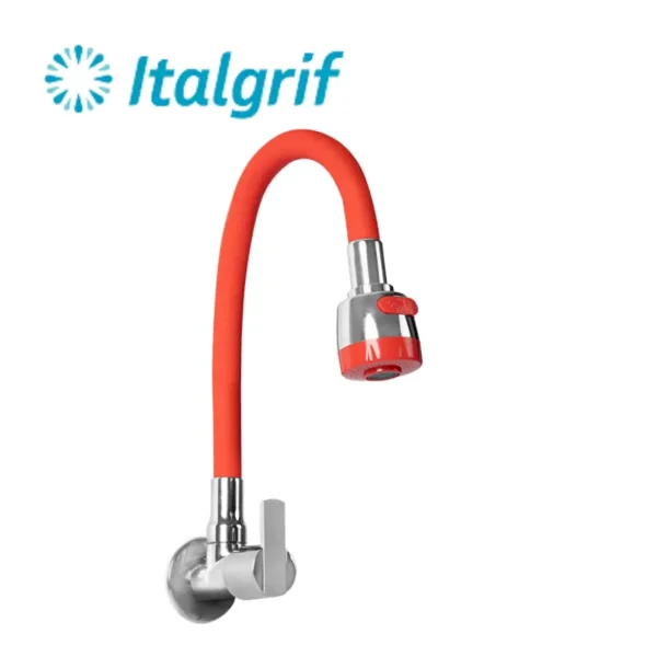 LLAVE PARA LAVADERO CON PICO FLEXIBLE ROJO A LA PARED - ITALGRIF