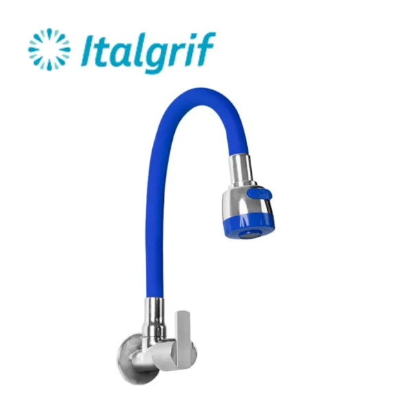 LLAVE PARA LAVADERO CON PICO FLEXIBLE AZUL A LA PARED - ITALGRIF