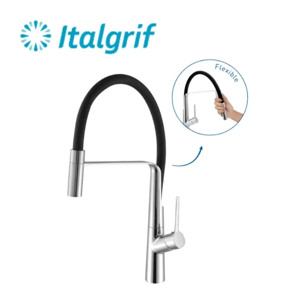 MONOCOMANDO LAVADERO AL MUEBLE CON PICO FLEXIBLE NEGRO - ITALGRIF