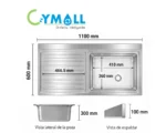 LAVADERO 1 POZA C/ ESCURRIDOR CON PATAS L-15 - CYMOLL - Imagen 2